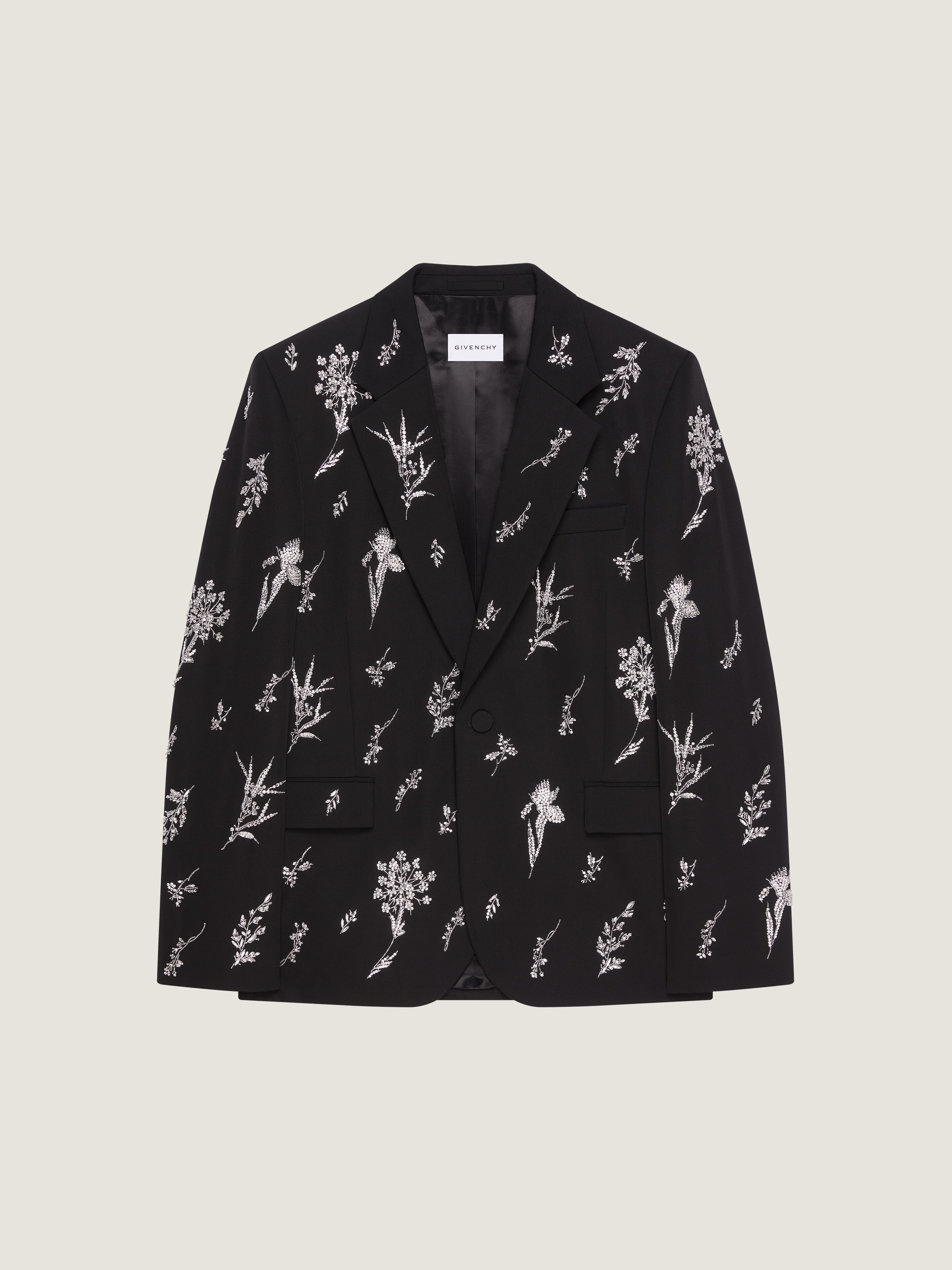 Single breasted jacket in crystal embroidered wool